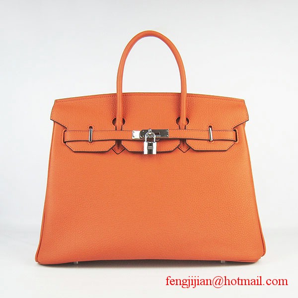 Hermes Birkin 35cm Tendon Veins Leather Bag Orange Silver Hardware Hermes Birkin 35cm Tendon Veins Leather Bag Orange Silver Hardware
